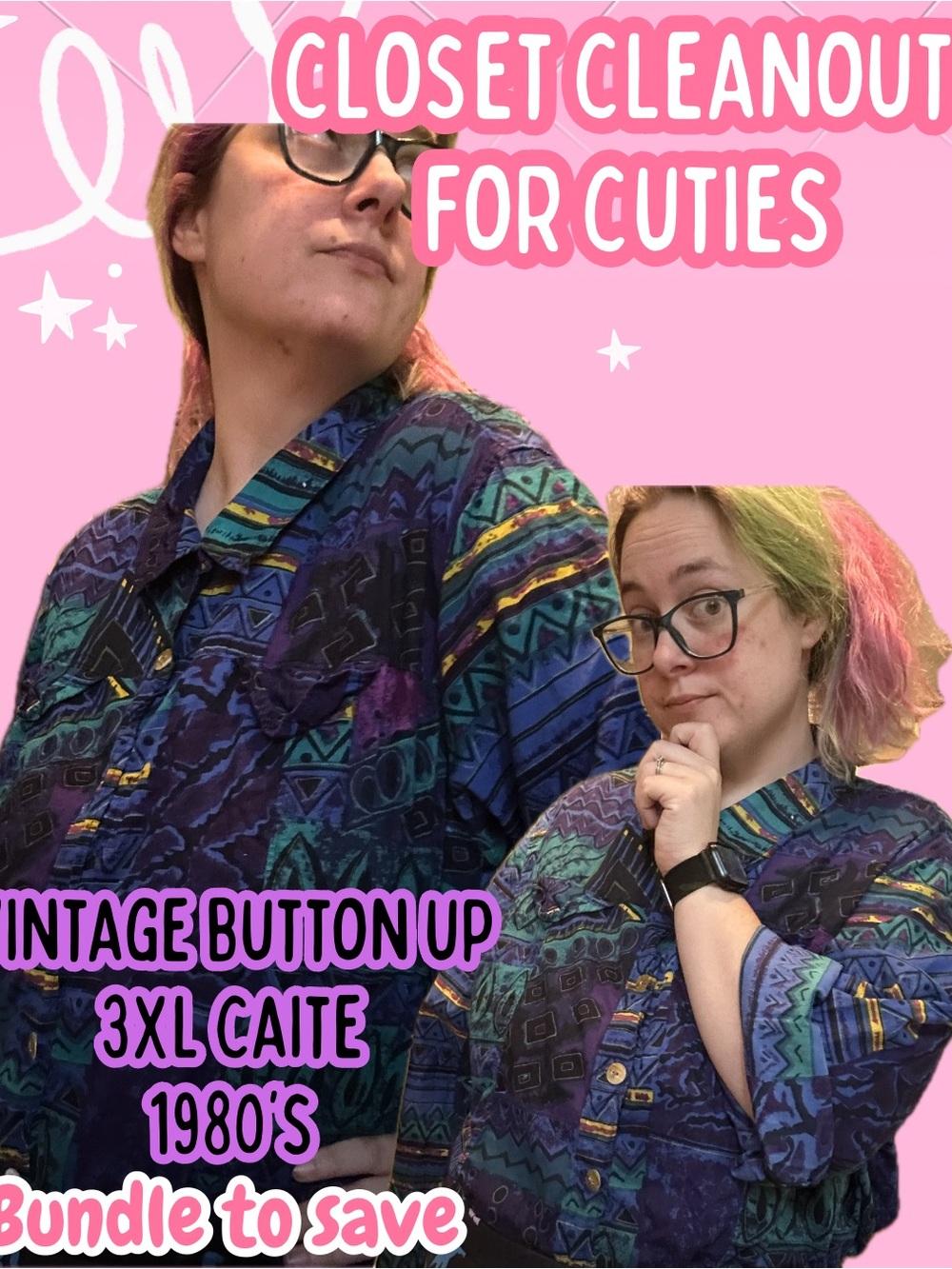Caite Women Vintage Button-Down Shirt in Teal & Purple